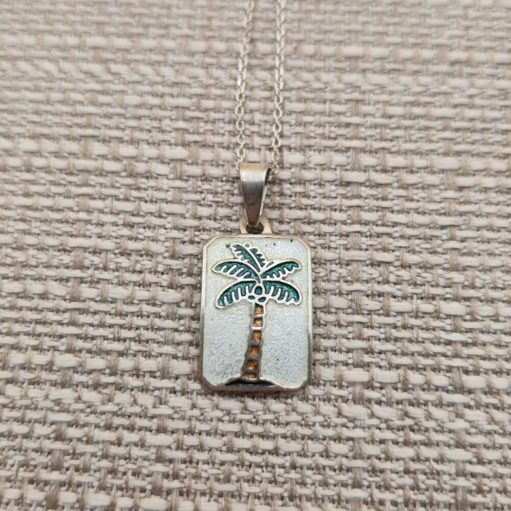 18 Inch Sterling Silver Unique Palm Tree Pendant Rustic Necklace A5947 - Picture 3 of 7